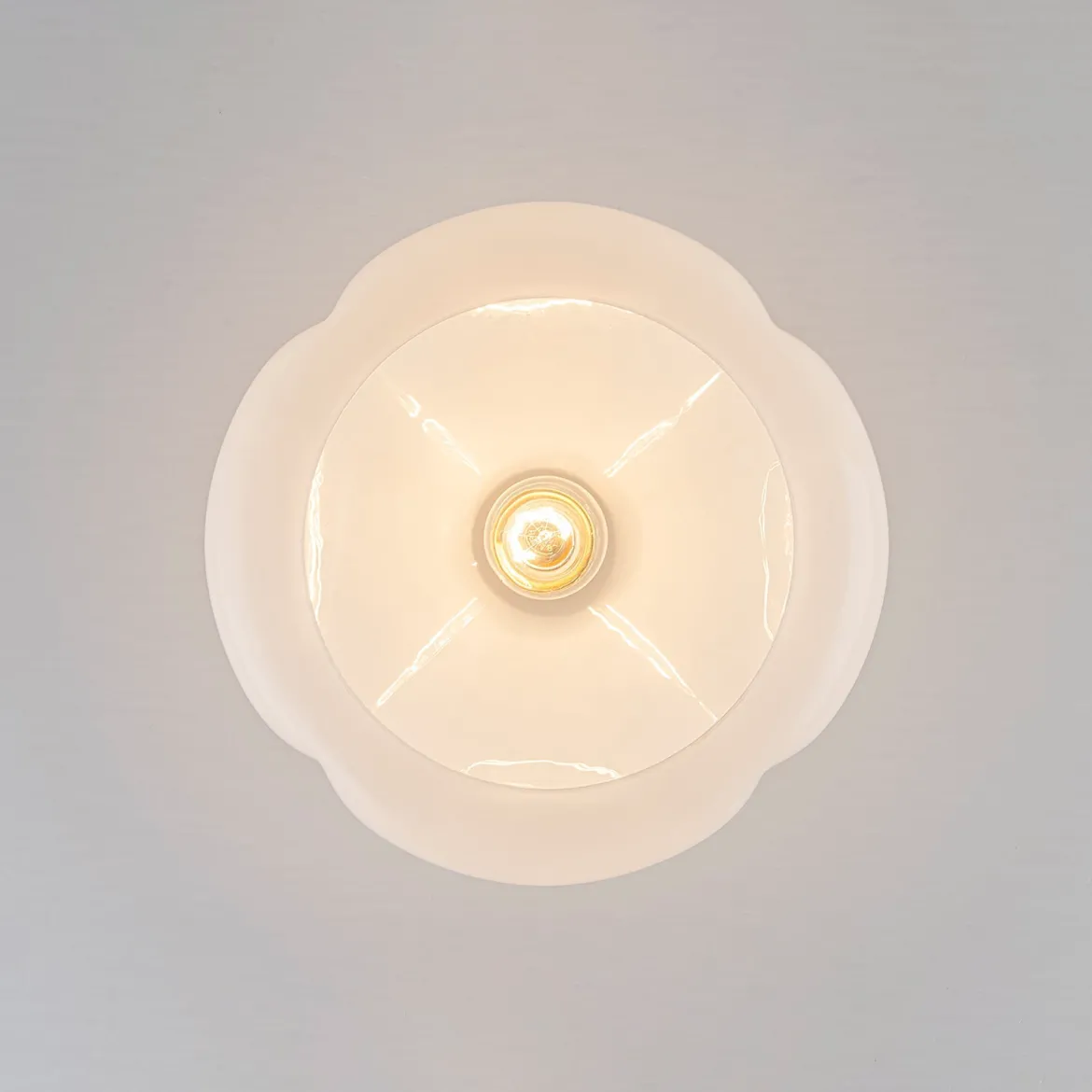 1-Light Shine Opal Glass Round Scalloped Pleated Semi Flush