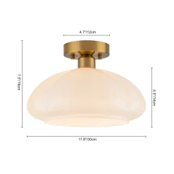 1-Light Shine Opal Glass Round Scalloped Pleated Semi Flush