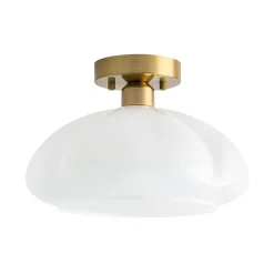 1-Light Shine Opal Glass Round Scalloped Pleated Semi Flush