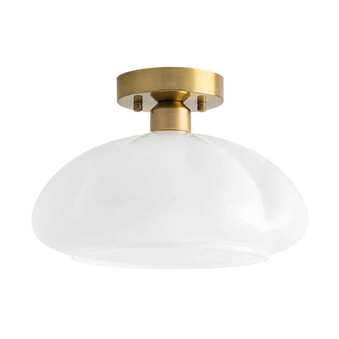 1-Light Shine Opal Glass Round Scalloped Pleated Semi Flush