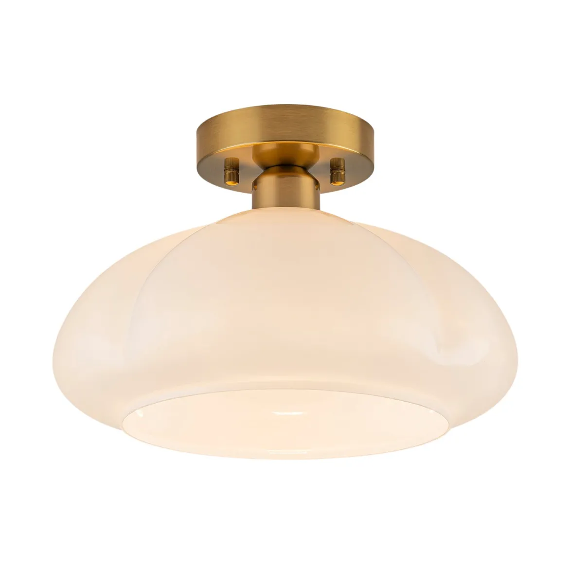 1-Light Shine Opal Glass Round Scalloped Pleated Semi Flush