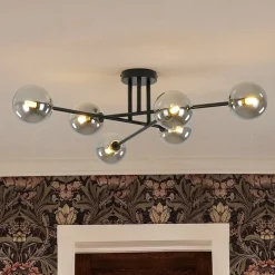 6-Light Smoked Glass Globe Linear Sputnik Semi Flush