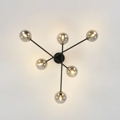 6-Light Smoked Glass Globe Linear Sputnik Semi Flush