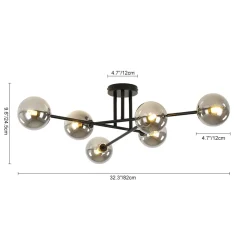 6-Light Smoked Glass Globe Linear Sputnik Semi Flush
