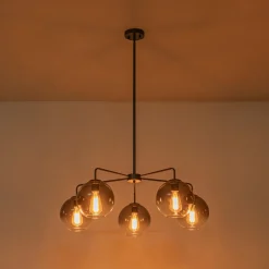 5-Light Smoked Grey Tinted Glass Globe Round Sputnik Chandelier