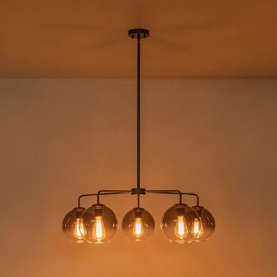 5-Light Smoked Grey Tinted Glass Globe Round Sputnik Chandelier