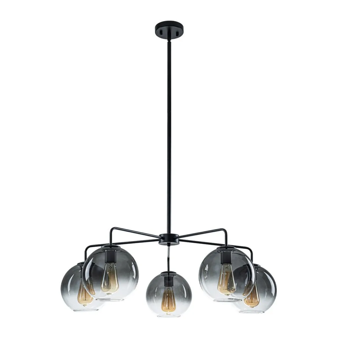 5-Light Smoked Grey Tinted Glass Globe Round Sputnik Chandelier