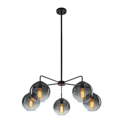 5-Light Smoked Grey Tinted Glass Globe Round Sputnik Chandelier