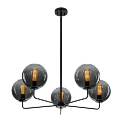 5-Light Smoked Grey Tinted Glass Globe Round Sputnik Chandelier