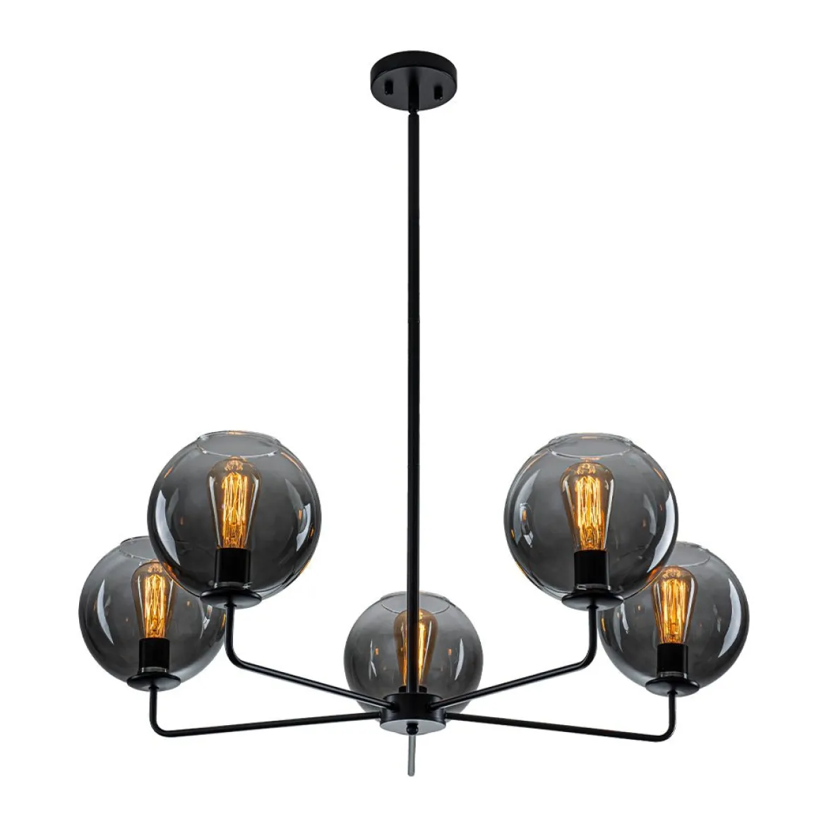 5-Light Smoked Grey Tinted Glass Globe Round Sputnik Chandelier