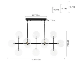 12-Light Sputnik Glass Globe Bubble Linear Island Chandelier