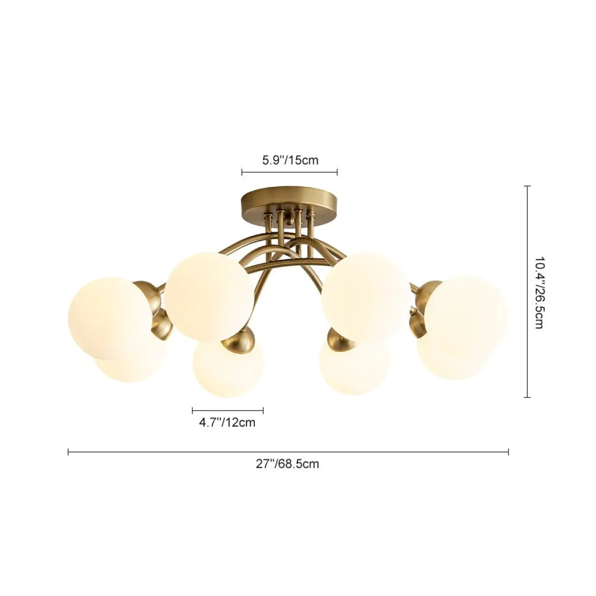 8-Light Sputnik Milky Glass Bubble Semi Flush Mount