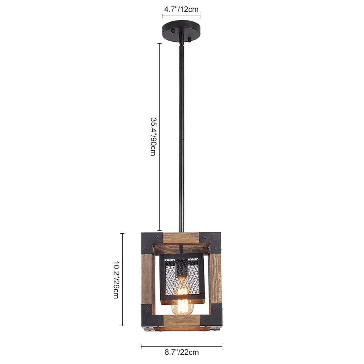 1-Light Square Wood Pendant Light