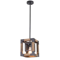 1-Light Square Wood Pendant Light