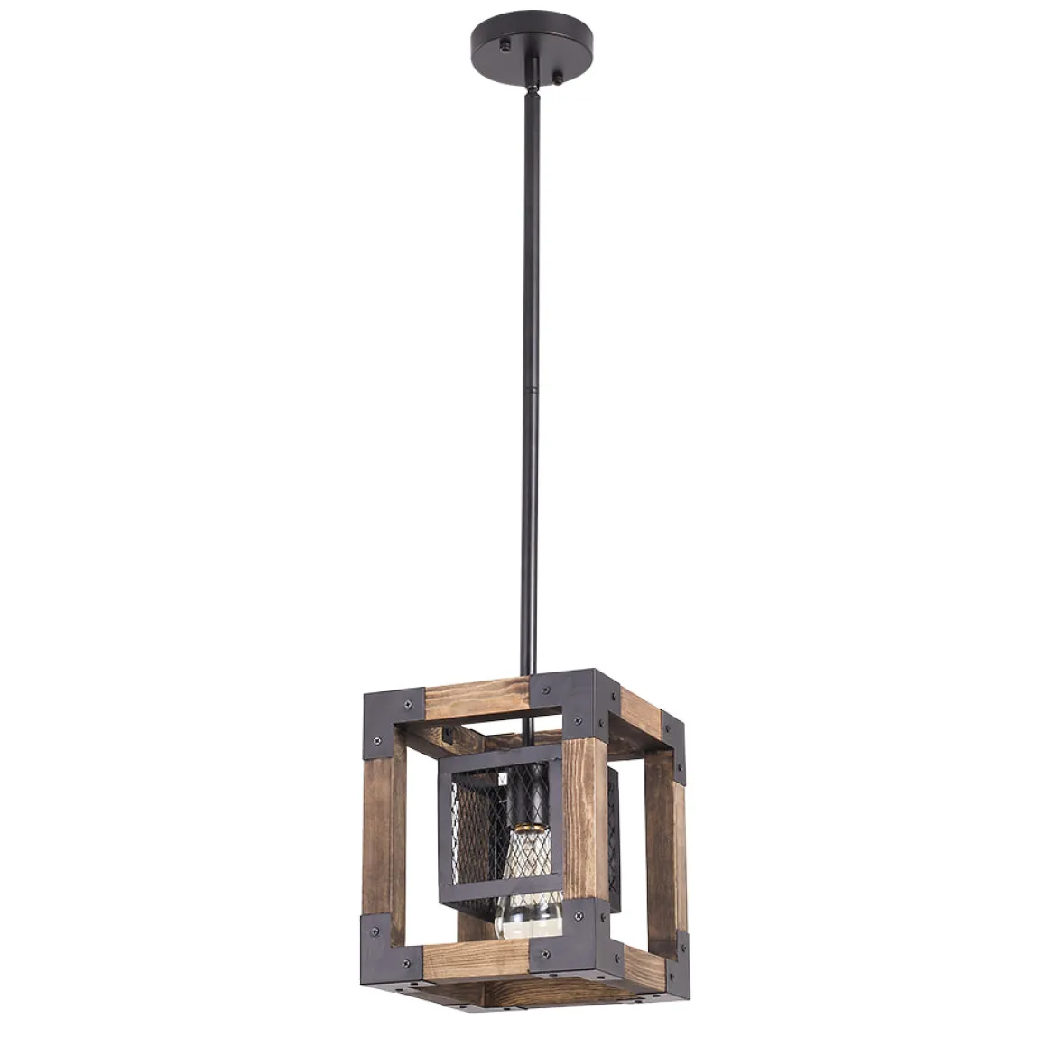 1-Light Square Wood Pendant Light