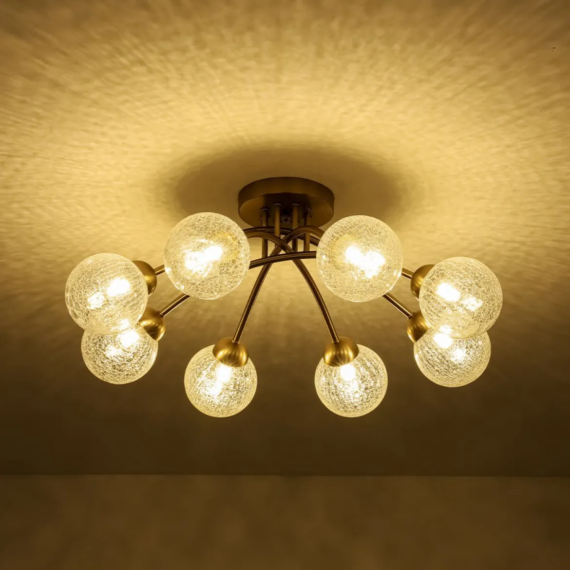 8-Light Textured Crackle Glass Globe Semi Flush Mount
