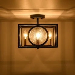 4-light Textured Glass Square Lantern Semi Flush Mount