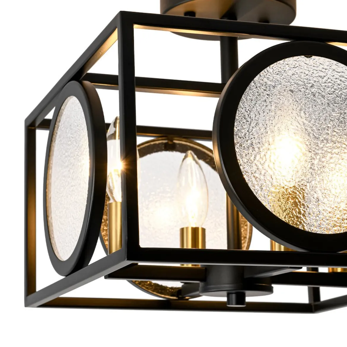 4-light Textured Glass Square Lantern Semi Flush Mount