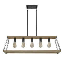 5-Light Trapezoid Wood Grain Chain Linear Island Chandelier