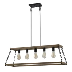 5-Light Trapezoid Wood Grain Chain Linear Island Chandelier