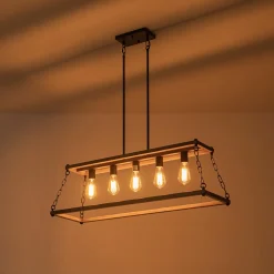 5-Light Trapezoid Wood Grain Chain Linear Island Chandelier