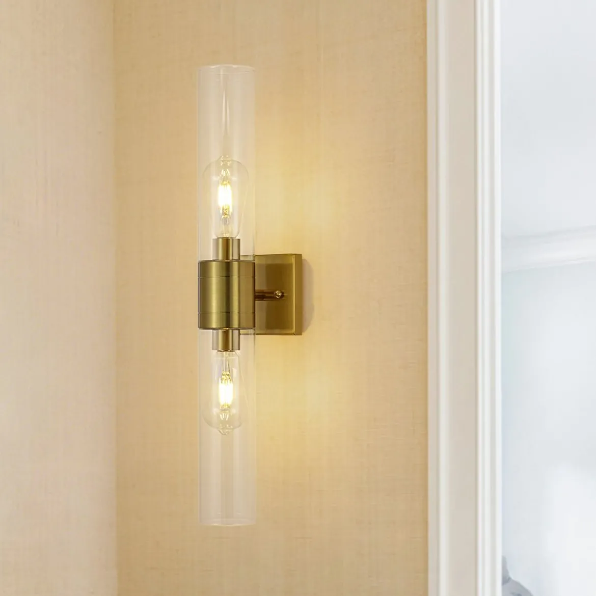 2-Light Up Down Glass Linear Tube Vanity Wall Lamp