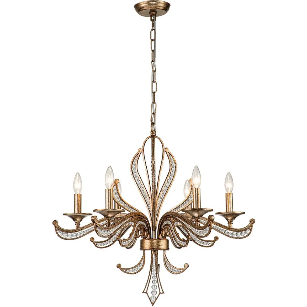 6-Light Vintage Candle Style Chandelier Crystal Beads