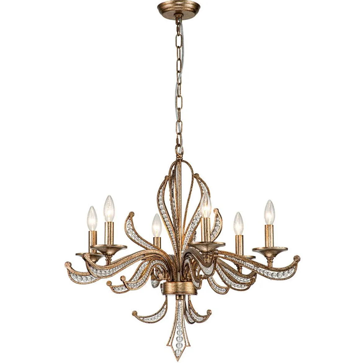 6-Light Vintage Candle Style Chandelier Crystal Beads