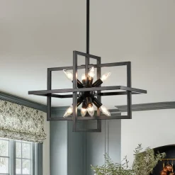 8-Light Vintage Sputnik Black Open Square Lantern Pendant