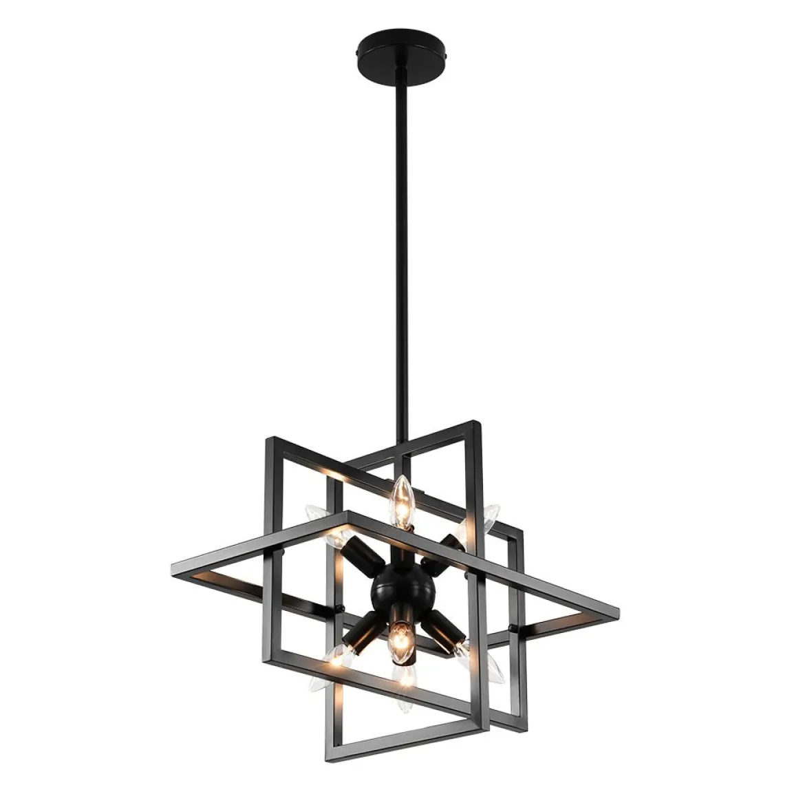 8-Light Vintage Sputnik Black Open Square Lantern Pendant