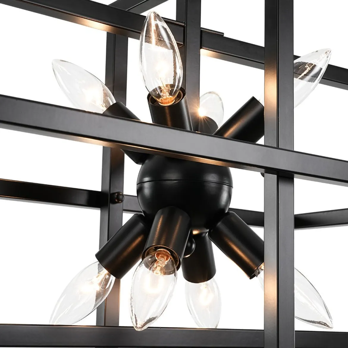 8-Light Vintage Sputnik Black Open Square Lantern Pendant