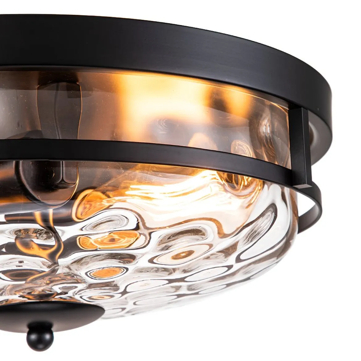 2-Light Water Glass Round Flush Mount Ceiling Light