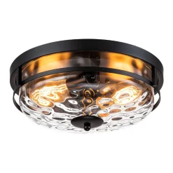 2-Light Water Glass Round Flush Mount Ceiling Light