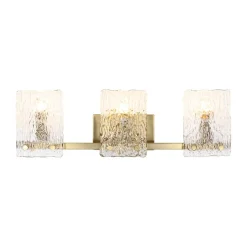 3-Light Water Glass Square Panel Brass Vanity Wall Sconce