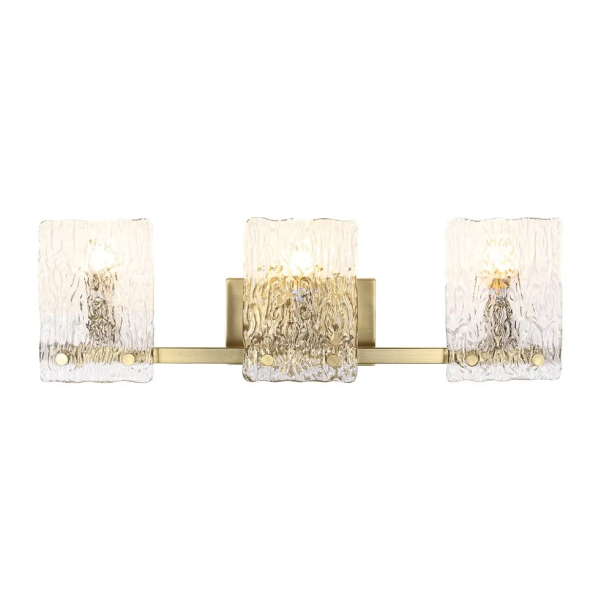 3-Light Water Glass Square Panel Brass Vanity Wall Sconce