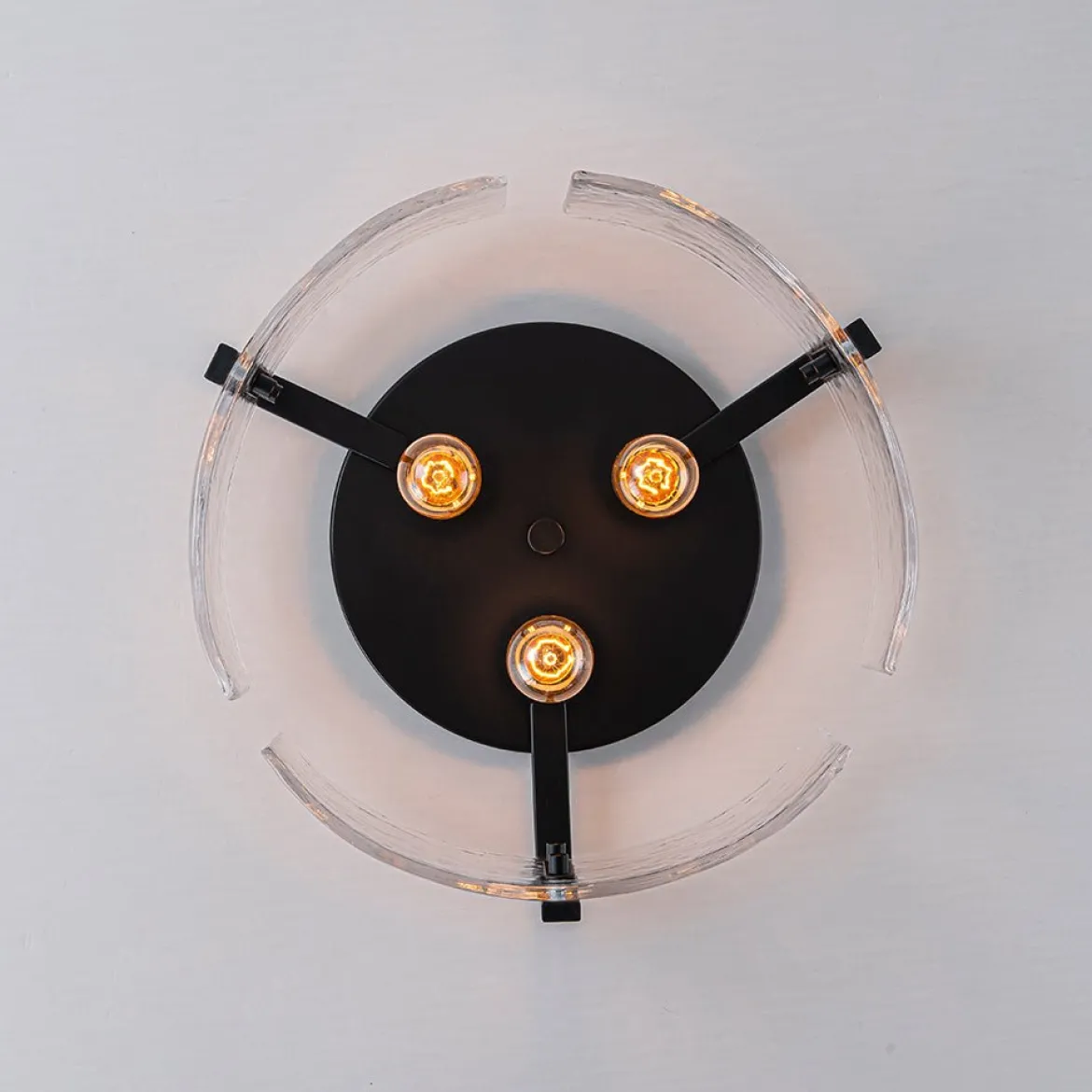 3-Light Water Textured Glass Drum Cage Semi Flush Mount