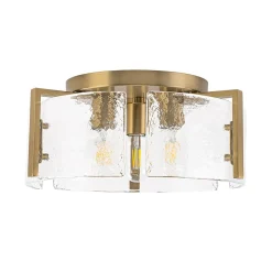 3-Light Water Textured Glass Drum Cage Semi Flush Mount