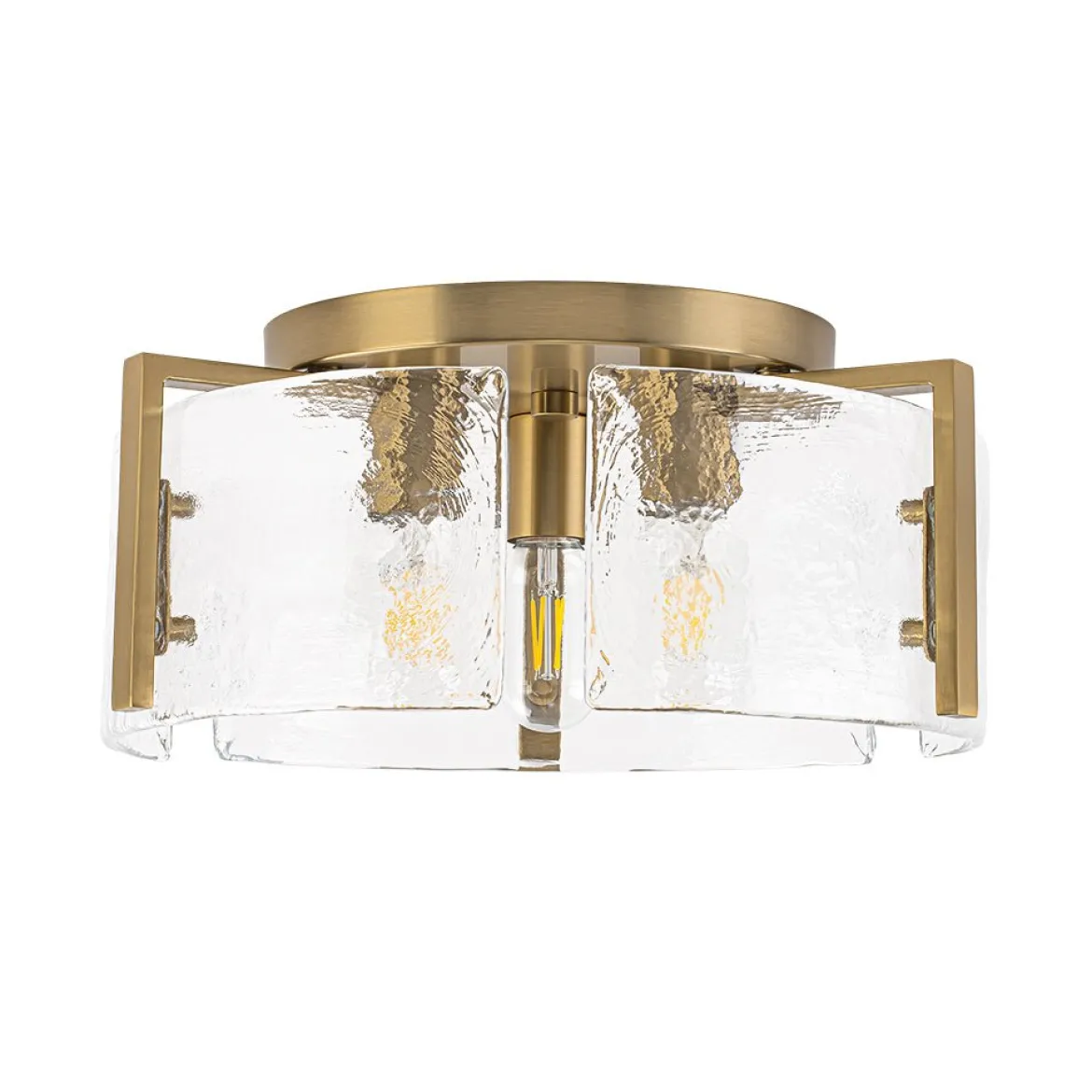 3-Light Water Textured Glass Drum Cage Semi Flush Mount