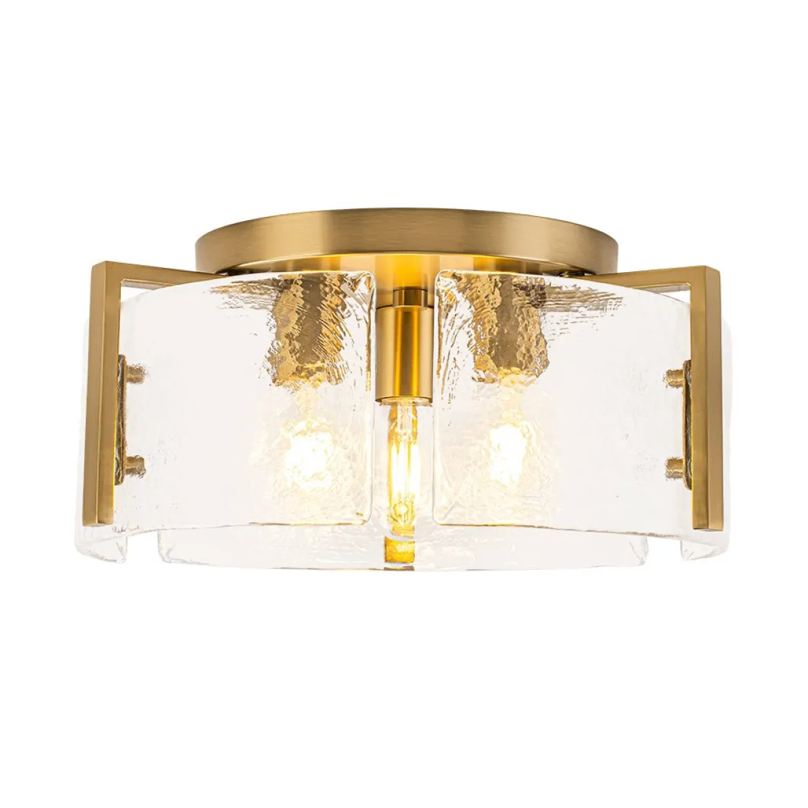 3-Light Water Textured Glass Drum Cage Semi Flush Mount