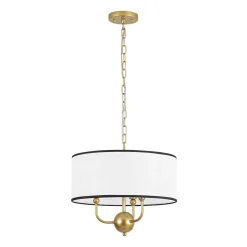 3-Light White Fabric Candle Style Round Drum Cage Pendant