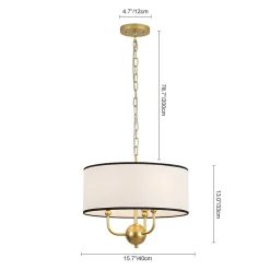 3-Light White Fabric Candle Style Round Drum Cage Pendant