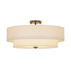 4-Light White Linen Round Drum Semi Flush Mount