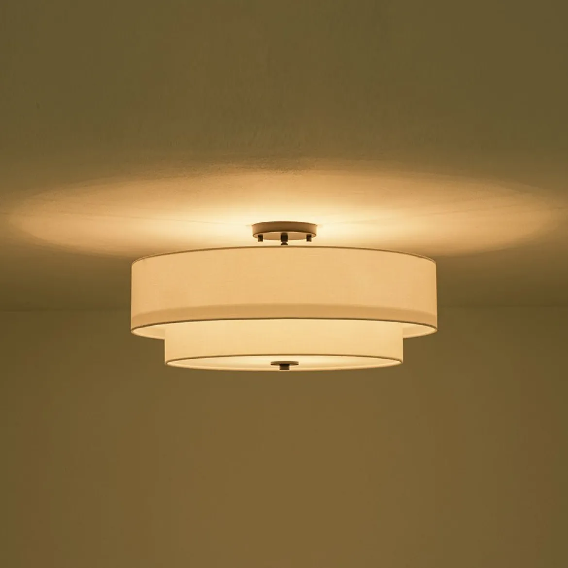 4-Light White Linen Round Drum Semi Flush Mount