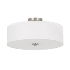 4-Light White Linen Round Drum Semi Flush Mount
