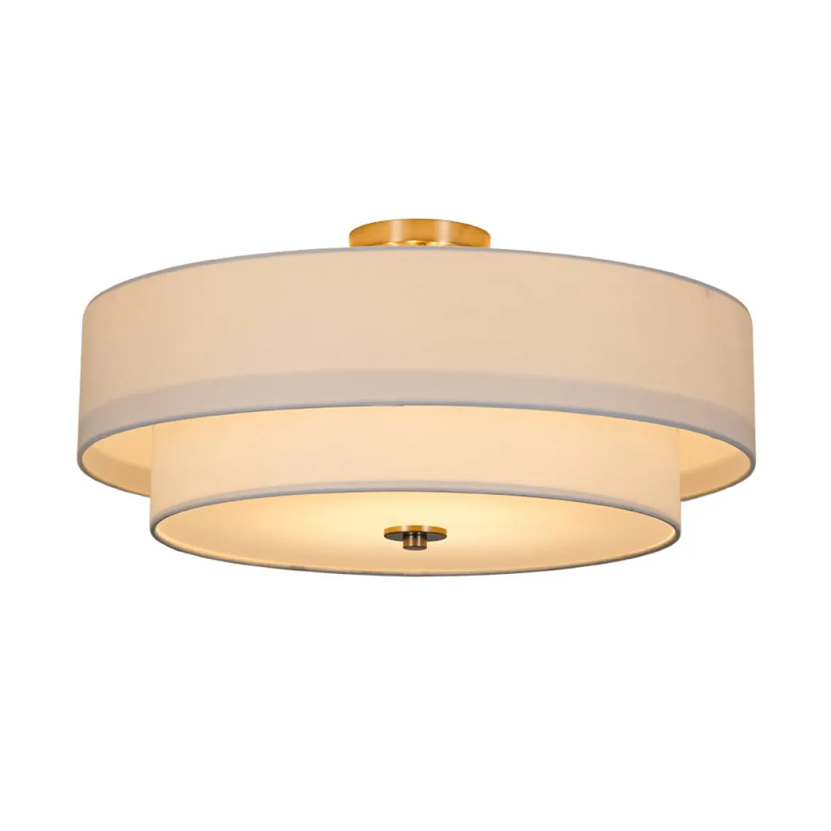4-Light White Linen Round Drum Semi Flush Mount