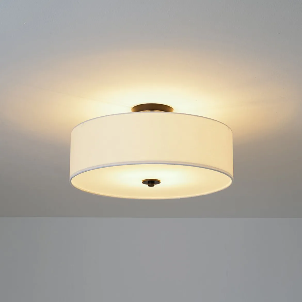 4-Light White Linen Round Drum Semi Flush Mount
