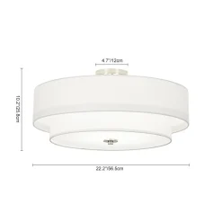 4-Light White Linen Round Drum Semi Flush Mount