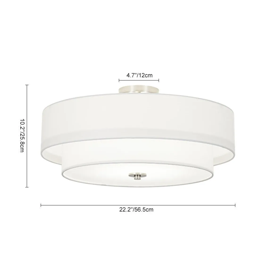 4-Light White Linen Round Drum Semi Flush Mount
