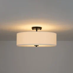 4-Light White Linen Round Drum Semi Flush Mount