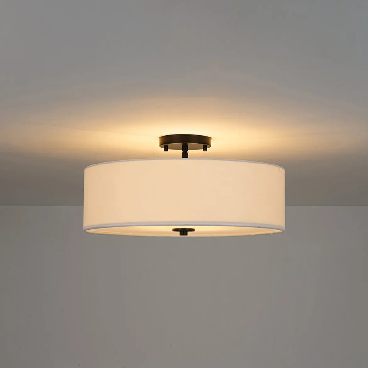 4-Light White Linen Round Drum Semi Flush Mount